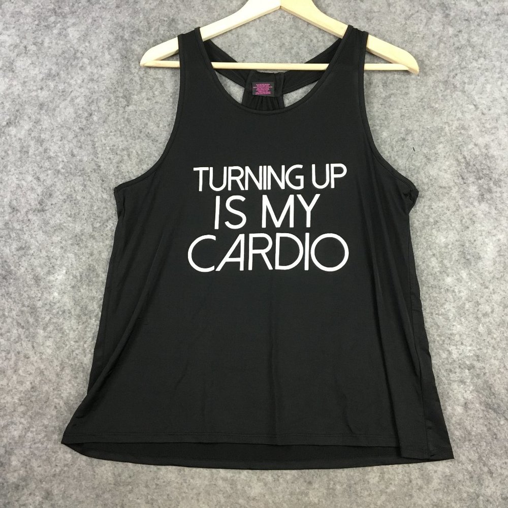 Material Girl Tank Top M Active Racerback Graphic Black Workout Loose Fit Relaxd